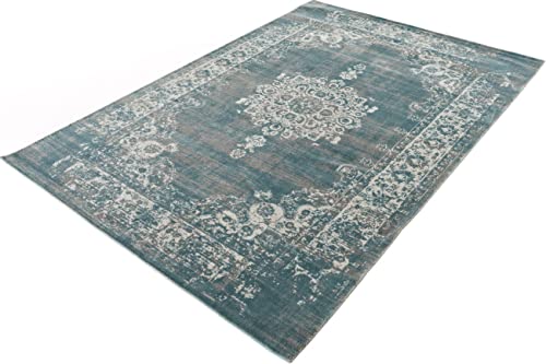 LIFA LIVING 133 x 200 cm Vintage Teppich für Wohnzimmer und Schlafzimmer, Wohnzimmerteppich mit orientalischen Muster, Blau-Grau, aus weicher Wolle (Polyamid) von LIFA LIVING