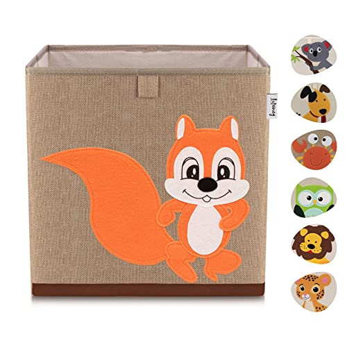 LIFENEY Aufbewahrungsbox Kinder mit Eichhörnchen Motiv I Spielzeugbox mit Tiermotiv passend für Würfelregale I Ordnungsbox für das Kinderzimmer I Aufbewahrungskorb Kinder von LIFENEY