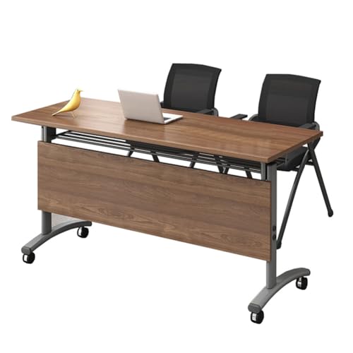Klappbarer Schreibtisch, kleiner Schreibtisch für kleine Räume, einfach zu montierender faltbarer Computertisch für Laptop, tragbarer Arbeitstisch, Schreibtisch aus Holz, braun, 140 x 60 x 75 cm von LIFENGFF