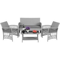 LIFERUN Rattan Gartenmöbel Set,4-Teilig,Platz für 4 Personen,1 x Doppelsofa+2 x Einzelsessel+1 x Couchtisch+3 x Sitzkissen, Balkonmöbel,Geeignet für von LIFERUN