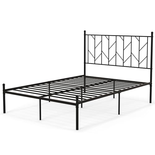 LIFEZEAL Bettgestell 200 x 140 cm, Doppelbettgestell aus Metall, Metallbett mit 9 Stützbeinen & Kopfteil, Bettrahmen für Schlafzimmer & Gästezimmer von LIFEZEAL