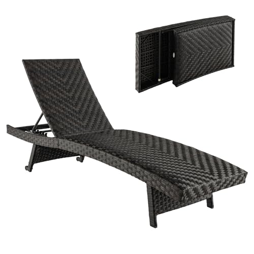 LIFEZEAL Klappbare Gartenliege Polyrattan, Relaxliege Sonnenliege mit 2 Rollen, Liegestuhl mit 5-Fach Verstellbarer Rückenlehne, Wetterfeste Rattanliege für Garten, Balkon und Terrasse, bis zu 150 KG von LIFEZEAL