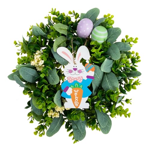 LIFKOME Osterkranz Frühling Türkranz Eukalyptus-tür-Swag Künstliche Grünkränze Kranz Zum Aufhängen An Der Ostertür Frühlingsblumenkranz Osterwandkranz Zum Aufhängen Hase Plastik Wandbehang von LIFKOME