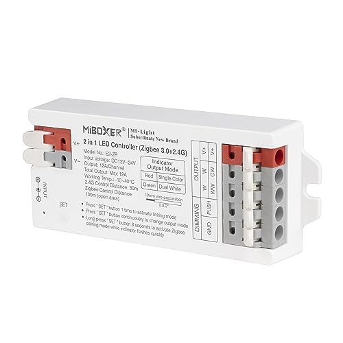 LIGHTEU®, Milight Miboxer Zigbee3.0 und 2,4 GHz 2-in-1-LED-Streifen-Controller 12 V/24 V, kompatibel mit Zigbee 2,4 GHz-Fernbedienung, APP/Sprachsteuerung, E2-ZR von lighteu