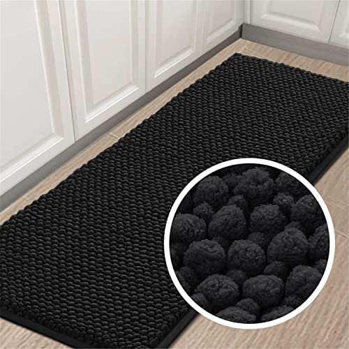 Badvorleger Badematte rutschfest Waschbar Badezimmerteppich Flauschig Badteppich Wasserabsorbierenden Duschvorleger Mikrofaser Duschmatte Chenille Teppich für Badewanne Bad (Schwarz,150 x 50 cm) von LINGKY