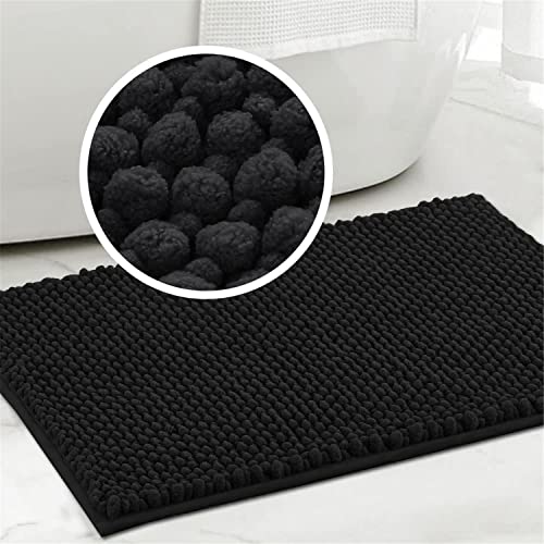 Badvorleger Badematte rutschfest Waschbar Badezimmerteppich Flauschig Badteppich Wasserabsorbierenden Duschvorleger Mikrofaser Duschmatte Chenille Teppich für Badewanne Bad (Schwarz,50 x 80 cm) von LINGKY