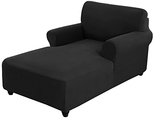 LINGKY Chaiselongue Bezug Stretch Chaiselongue Schonbezug für Wohnzimmer Chaiselongue mit Doppelarm Chaiselongue Abdeckung für Chaiselongue im Schlafzimmer Dickerer Jacquard Stoff (Schwarz) von LINGKY