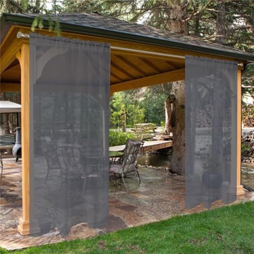 LINGKY Outdoor Vorhang Wetterfest Transparent Sonnenschutz Outdoorvorhänge Wasserdicht Voile Vorhang Outdoor Gardinen 2 Stück für Terrassentür Pavillon Veranda (B132xH274cm,Grau) von LINGKY