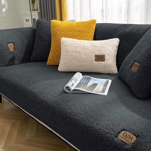 LINGKY Samt Sofabezug 1 2 3 4 Sitzer, L Form Sofaüberwurfe, Ecksofa Sofa überzug Pets Dog Couch überzug Anti-rutsch Sofaschutz, Ultra Weicher Sofaschoner (Schwarz, 110x110cm/Quadrat) von LINGKY