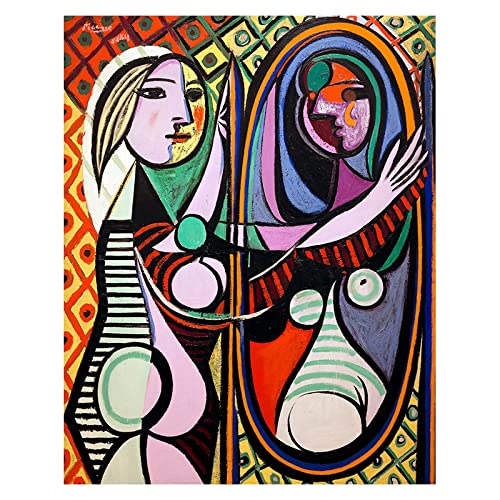 Pablo Picasso berühmtes Gemälde Mädchen vor einem Spiegel Leinwand Kunst Malerei dekoratives Bild für Wanddekoration Heimdekoration 100 x 70 cm rahmenlos von LINKGIN Home