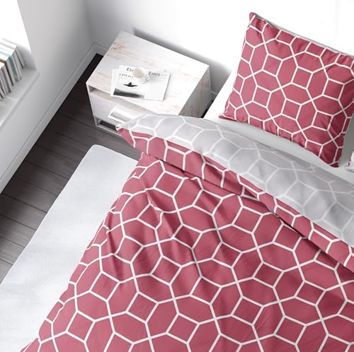 LINKHOFF Biber Bettwäsche 155x220 2teilig - Wendebettwäsche Beere Rot Silber - 100% Baumwolle - Geometrisches Muster Hexagon - 155x220 + 80x80cm LINKHOFF Biber Bettwäsche 155x220 2teilig - Wendebettwäsche Beere Rot Silber - 100% Baumwolle - Geometrisches Muster Hexagon - 155x220 + 80x80cm von LINKHOFF