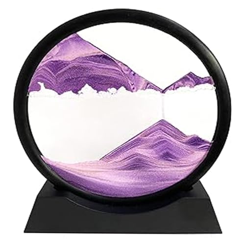 LINPING Fließendes Sandgemälde, bewegliches Sandkunstbild, rundes Glas, 3D-Tiefsee-Sandlandschaft in bewegter Anzeige,Sandrahmen, Heim- und Büro-Desktop-Dekorationen (Lila, 7 Zoll) von LINPING