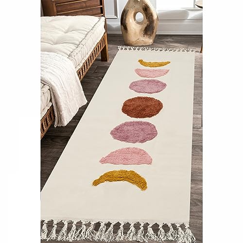 LINROMIA Teppich Läufer Flur 60x130 cm, Boho Beige Mond Getuftet Baumwollteppich mit Gewebt Quasten, Waschbarer Teppich für Badezimmer Küche Wohnzimmer Schlafzimmer Flur Esszimmer von LINROMIA