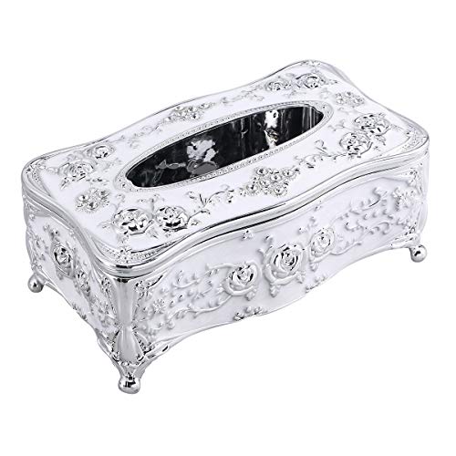 LIOOBO Tissue Box Viereck Kunststoff mit Spitze Kante Blumen Muster Kosmetiktücherbox Taschentuchspender (Silber) von LIOOBO