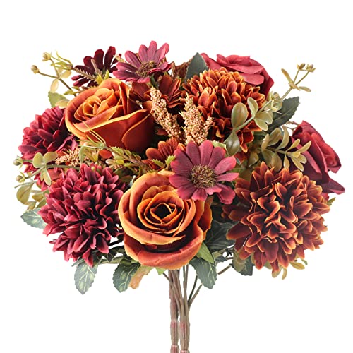 LIPJISL 2 Pcs Künstliche Blumen Chrysantheme Kunstblumen Rose Seidenblumen Herbst Blumenstrauß Unecht für Hochzeit Party Halloween Vase Tischdeko Thanksgiving Dekoration Orange von LIPJISL