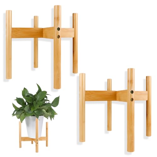 LIUCONGBD 2 Stück Hölzerne Pflanzenstände im Innenbereich, Mid-Century Modern Flower Topf Halter, Bambus Holz Pflanze Rack für Indoor, für bis zu 25cm Pflanzentöpfe(Pflanztopf nicht enthalten) von LIUCONGBD