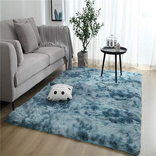 LIVEINU Gradient Hochflor Shaggy Teppich Langflor Pflegeleicht Rechteckig Teppich Hochwertig Hohe Fadendichte Wasser Absorbierend Badezimmerteppich 60x120cm Tiefes Blau von LIVEINU