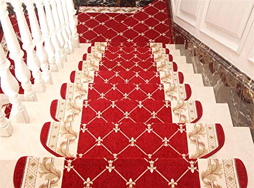 LIVEINU Selbstklebend Stufenmatten Treppen Teppich Halbrund Waschbar Starke Befestigung Anthrazit Klassisch Treppen-Matten 24x65cm (3 Stück) Rot 3 von LIVEINU