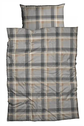 LIVING DREAMS Fein-Flanell Bettwäsche Black Check Reine Baumwolle Winterbettwäsche weich kuschelig warm Moderne Zeitlose Karos zum Wohlfühlen (Taupe-braun, 135 cm x 200 cm) von LIVING DREAMS