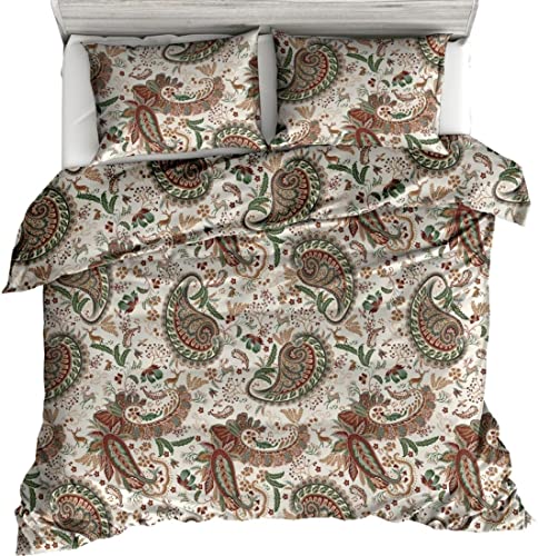 LIVING DREAMS Renforce Bettwäsche Woodland Paisley 135 cm x 200 cm Natur-grün-braun von LIVING DREAMS