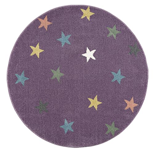 LIVONE Happy Rugs for Kids Kinderteppich Teppich Kinderzimmer Mädchen Jungs Verschiedene Größen und Farben, Grösse 133 cm rund, Farbe Flieder von LIVONE Happy Rugs for Kids