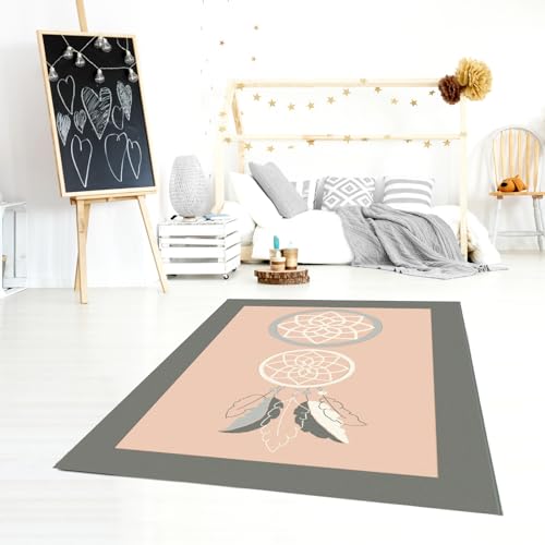 LIVONE Happy Rugs for Kids Moderner Kinderteppich Baby Teppich Kinderzimmer Traumfänger in rosa Silber grau Weiss Grösse 120 x 180 cm von LIVONE Happy Rugs for Kids