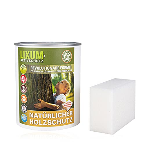 LIXUM 100% biologische & natürliche BIO Holzschutz Lasur - universell, Farbe:farblos 0.00, Inhalt:3000 ml (ca.90m²), inkl. Zubehör:Schwamm von LIXUM