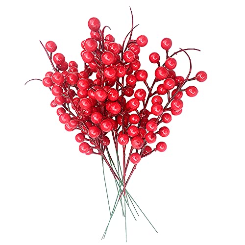 LKPOMI 30 Stück Künstliche Rote Beerenstiele, Zweige, 25 cm, Weihnachtsbeeren-Picks, Stechpalmenbeeren für Weihnachtsbaum, Basteln, Hochzeit, Urlaub(Rot) von LKPOMI