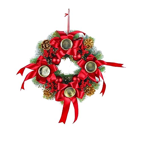 LKPOMI Weihnachts-Adventskranz-Kerzenhalter, Kleine Kränze, Weihnachtskerzenringe mit Tannenzweigen, Tannenzapfen und Roten Beeren für Zuhause, Hochzeit, Wohnzimmer und Schlafzimmer(Rot) von LKPOMI