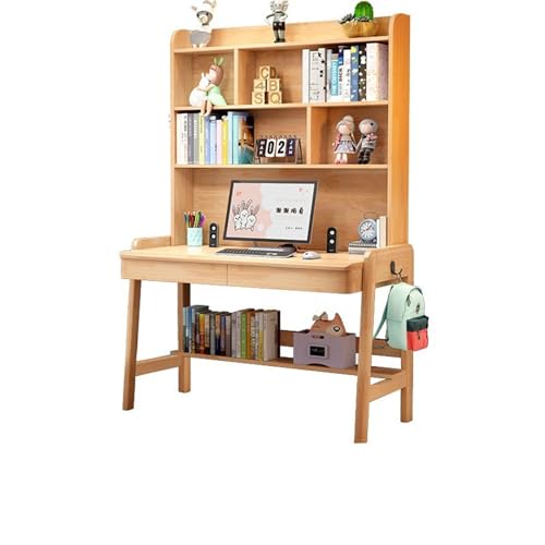 LKXNEW Desktop-Computertisch aus massivem Holz mit Bücherregal, Schreibtisch- und Esstisch-Aufbewahrungsorganisation, geeignet für den Heim-, Büro- und Studentengebrauch (Wood Color 70x60x193cm) von LKXNEW