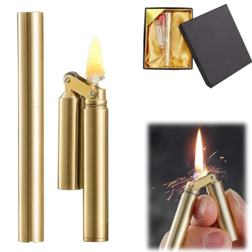 Fackel Feuerzeug Kerosin Feuerzeug Windproof Feuerzeug Nachfüllbar Einstellbare Jet Flamme Feuerzeug für Kerze Küche Grill Camping Schmuck Schweißen, Männer Geschenk mit Geschenkbox (Gold) von LLIANG