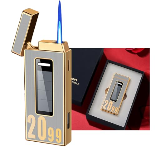 Lighter Fackel Solar feuerzeug，Refillable Windproof Lighter, Black Ice＆Gold, Gift Box，Geschenke für männer sturmfeuerzeug (Numm) von LLIANG