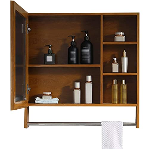 LLMTYO Spiegelschrank, Wandschrank für Zuhause, Badezimmerschrank mit Handtuchhalter, offenes Lagerregal, Wandschrank, HD-Schminkspiegel (braun, 80 x 70 x 13 cm) (braun, 70 x 70 x 13 cm) von LLMTYO