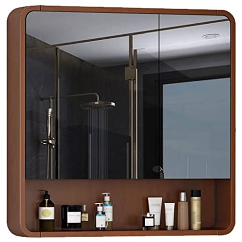 Spiegelschrank für Badezimmer, Badezimmerschrank für Zuhause, Aufbewahrungsziel, Wanddekoration, Wandschrank, offene Trennwand für Aufbewahrungsschrank mit Kosmetikspiegel (braun, 80 x 80 x 14 cm) von LLMTYO