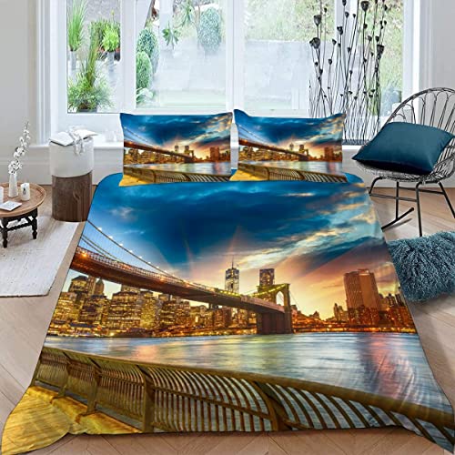 New York Bettwäsche 155x220 Teenager Bettwäsche-Set 3D Motiv Modern, Stadtbild Bettbezüge mit Reißverschluss Jungen Mädchen Sommer Winter Bunt Angenehm ​Bettbezug mit 2 Kissenbezug von LLSL