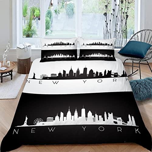 New York Bettwäsche 155x220 Teenager Bettwäsche-Set 3D Motiv Modern, Stadtbild Bettbezüge mit Reißverschluss Jungen Mädchen Sommer Winter Bunt Angenehm ​Bettbezug mit 2 Kissenbezug von LLSL