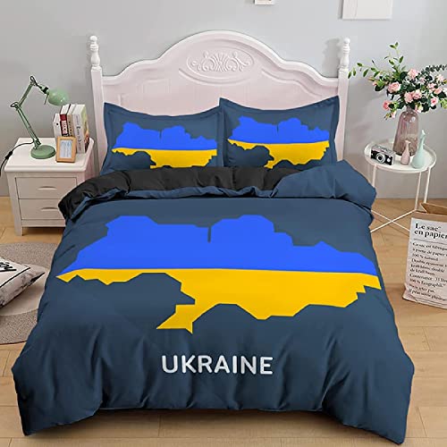 LLSZAHD BettwäSche 135x200 Flaggenkarte der Ukraine Weiche Und Angenehme Schlafkomfort 100% Mikrofaser BettwäSche-Sets -1 Bettbezug 135x200 cm + 1 KissenbezüGe 80 X 80 cm von LLSZAHD