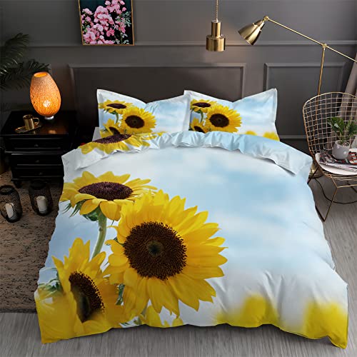 LLSZAHD BettwäSche 135x200 Aquablaue Sonnenblume 3D Bettbezug Weiche und Angenehme Mikrofaser BettwäSche-Sets mit Reißverschluss Schließung + 2 Kissenbezug 80 X 80 cm von LLSZAHD