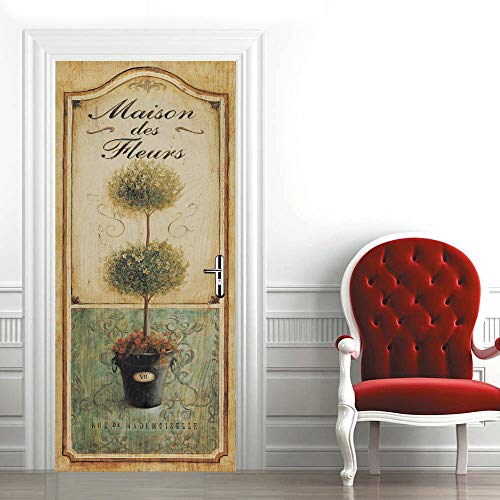 Türaufkleber Blumentopf Pflanzenölgemälde Türtapete Wandbild Türfolie TürPoster Fototapete 90 x 200 cm von LLWYH