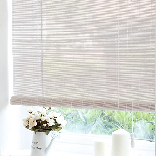 Natürliche Bambusrollo Rollo,Bambusrollo Wetterfest Aussen 60% Lichtfilter Sichtschutz Rollo Bambusjalousien,Seitenzugrollo Für Fenster Und Türen Wanddekoration,Weiße (90x180cm/36x71in) von LLXNQ026