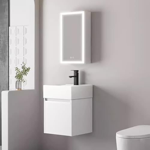 LLZJDDPLY Badezimmer Badmöbel Set, Hochglanz weiß, Waschtischunterschrank mit Keramik-Waschbecken, LED-Spiegelschrank (Size : 40 * 36cm) von LLZJDDPLY