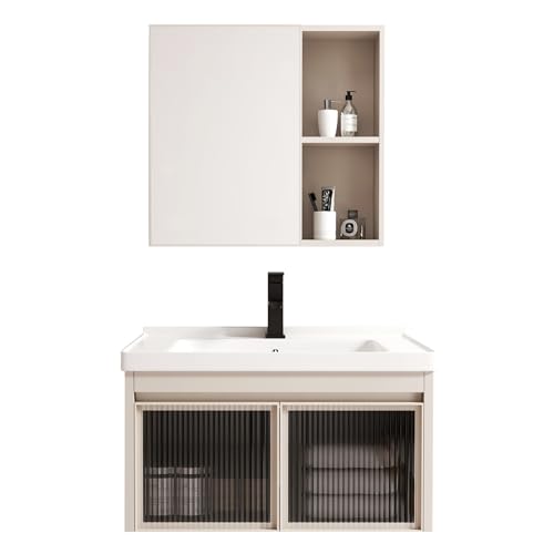 LLZJDDPLY Badezimmer Badmöbel Set, Hochglanz weiß, Waschtischunterschrank mit Keramik-Waschbecken, Spiegelschrank (Size : 70cm/27.5in) von LLZJDDPLY