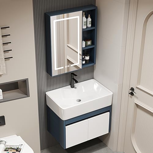 LLZJDDPLY Badmöbel Set aus Waschtisch + Waschbecken + LED Spiegelschrank, Gäste Bad WC (Size : 60cm/23.6in) von LLZJDDPLY