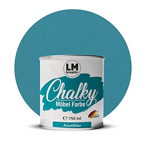 Chalky Möbelfarbe Kreidefarbe für Möbel 750 ml / 1,05 kg (Azurblau), matt finish In- & Outdoor Kreide-Farbe für Shabby-Chic, Vintage Look, Landhaus Stil Möbel streichen von LM-Kreativ