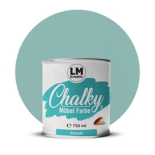 Chalky Möbelfarbe Kreidefarbe für Möbel 750 ml / 1,05 kg (Petrol), matt finish In- & Outdoor Kreide-Farbe für Shabby-Chic, Vintage Look, Landhaus Stil Möbel streichen Shabby-Chic, Vintage Look von LM-Kreativ