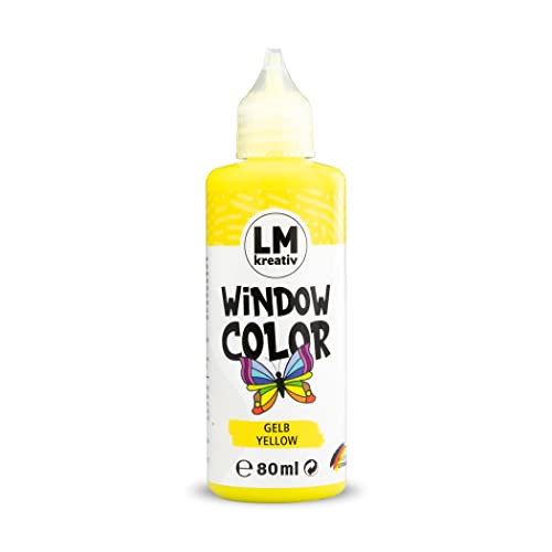 LM Window Color 80ml - Gelb - Fenster-Farben zum Basteln & Malen. Für wieder abziehbare Deko Fensterbilder im Kinderzimmer, auf Flaschen, Spiegel oder Fliesen. Fensterfarben ohne Lösungsmittel von LM-Kreativ