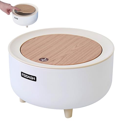 LMOOON Mini Tischabfalleimer Mit Pressdeckel Mülleimer Tisch 2 L Kosmetikeimer Klein Tisch Mülleimer 19.5 * 12.7cm Für Küche Badezimmer Büro Schreibtisch Bett Geruchsdichter (Weiß) von LMOOON