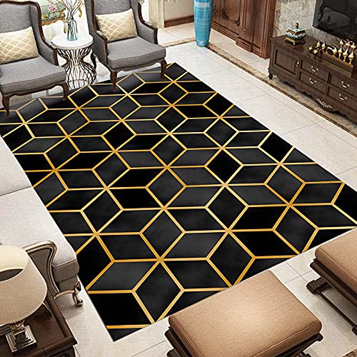 Teppich Gold Schwarzes Quadrat Outdoor Teppich Polyester Teppich Wohnzimmer rutschfest Schmutzfangmatte Verdicken Fußmatte Aussen Waschbar Fußmatte Innen Fussmatten Fußabtreter 50x80cm von LNXSESN