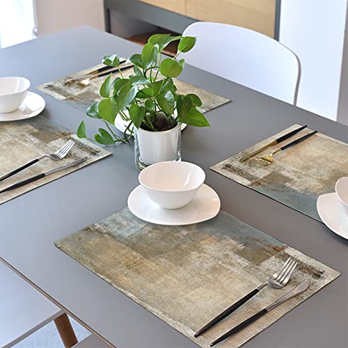 Tischsets Abwaschbar Vintage Blau Taupe Platzset Baumwolle Leinen Platzsets Grifffeste Tischset Hitzebeständig Platzdeckchen Antifouling Tischset Filz Abwischbar Platzset Filz 30x45 6 Pcs von LNXSESN