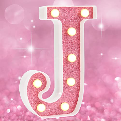 LOBOOM Leuchtende rosa Alphabet-Festzelt-Buchstaben-Schild, Glitzer-LED-Lichterkette, batteriebetrieben, für Nachtlicht, Mädchen, Schlafzimmer, Geburtstagsgeschenke, Hochzeit, Rosa, Party, Babyparty, von LOBOOM